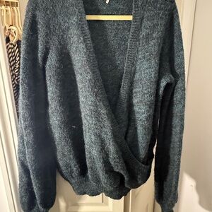 Free People V-Neck Sweater in Deep Teal